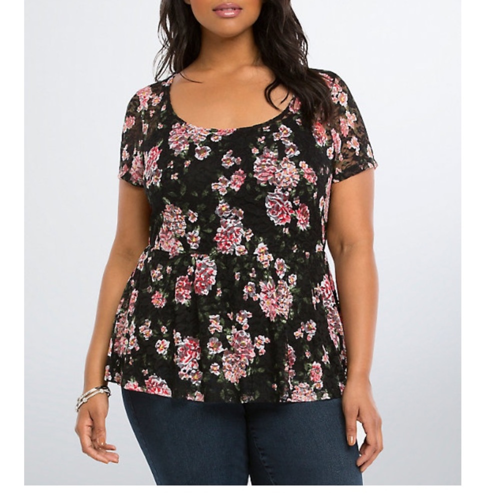 Torrid Lace Floral Peplum Top